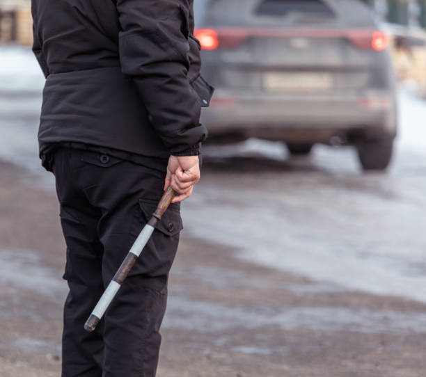 istock Traffic inspector on the road in winter 2152039727