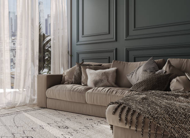 istock Modern Cozy Living Room Interior in Scandinavian Style, 3D Rendering. 2152048756