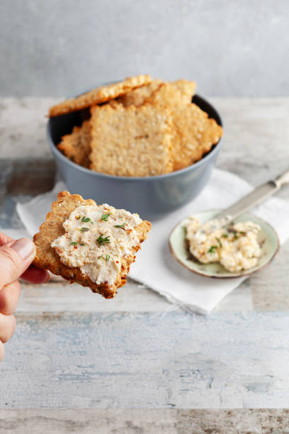istock Biscuit with chesee. Cookie. Cracker. Shortbread and chesee. Cookie with cream cheese. 2152050498