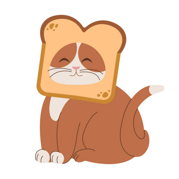 istock Adorable plump cat with slice of bread on his head. Funny cute pets. Cartoon vector illustration isolated on white background. Design for poster, icon, card, logo, label, banner, sticker. 2152050814