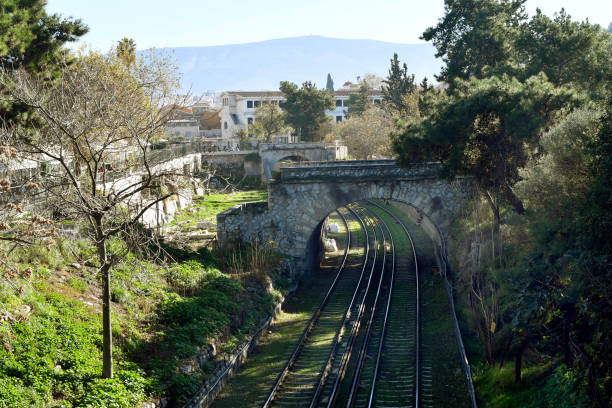 Athens, Greece - rails of the Metro along the great Agora