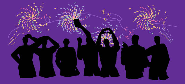 istock Silhouettes of people watching fireworks against the dark sky, vector isolated 2152053747