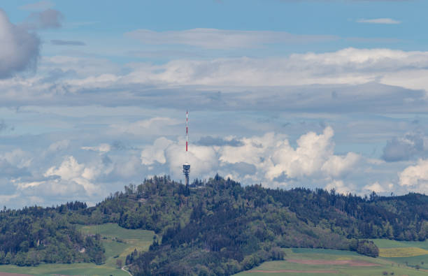 Bantiger mountain with tv telecommunication tower o summit, Bern, Switzerland.