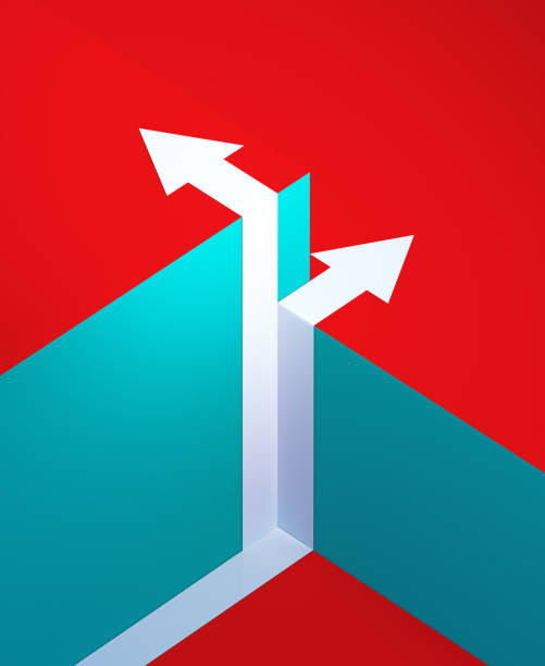 istock Choice Concept - White Arrows Over Red And Blue Background 2152055483