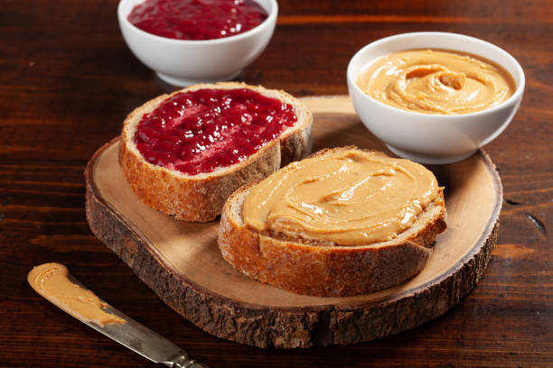 istock smooth peanut butter and jam bread toast, american traditional sandwich 2152063616