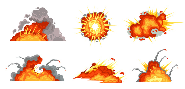 Cartoon World Exploding Cartoon Explosions Exploding Bomb Fire Cloud And Explosion Burst Stock ...