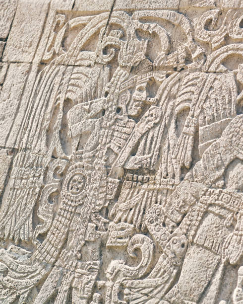 istock Detailed Mayan carvings on stone, Chichen Itza, Tulum 2152066606