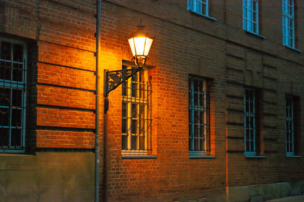 medieval street lighting in the evening