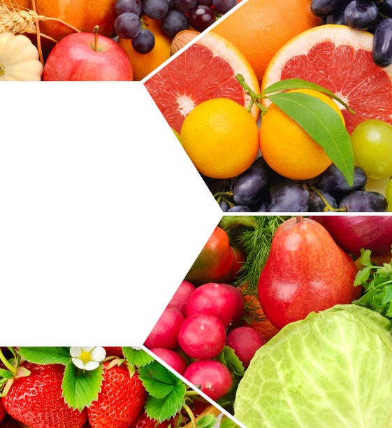 istock Set of vegetables and fruits. free space for text. Collage. 2152068320