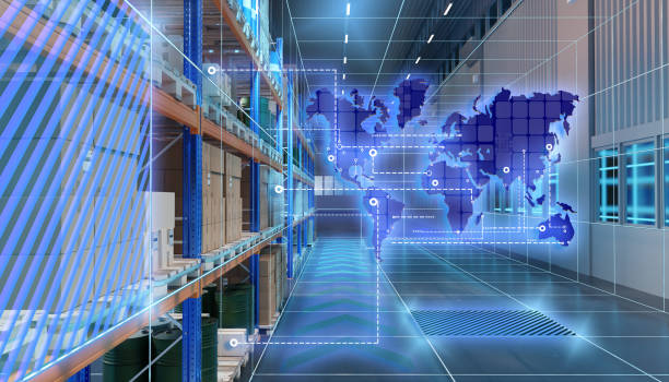 istock Warehouse through eyes of robot. Artificial vision for storage company. Robot recognizes loads on warehouse racks. Multi-tiered shelves with boxes and barrels. Warehouse automation. 3d image 2152070321