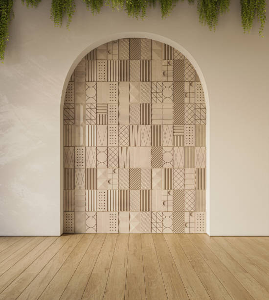 istock Mockup interior design of modern apartment with arch wall. Copy space. Template, 3d rendering 2152070601