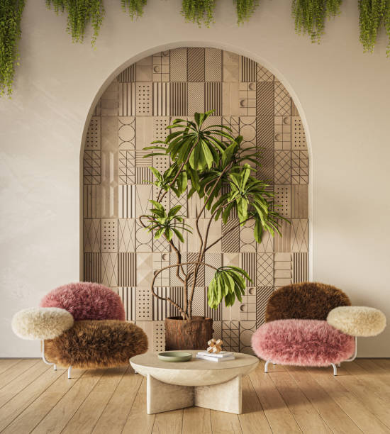 istock Mockup interior design of modern apartment with arch wall. Copy space. Template, 3d rendering 2152070638