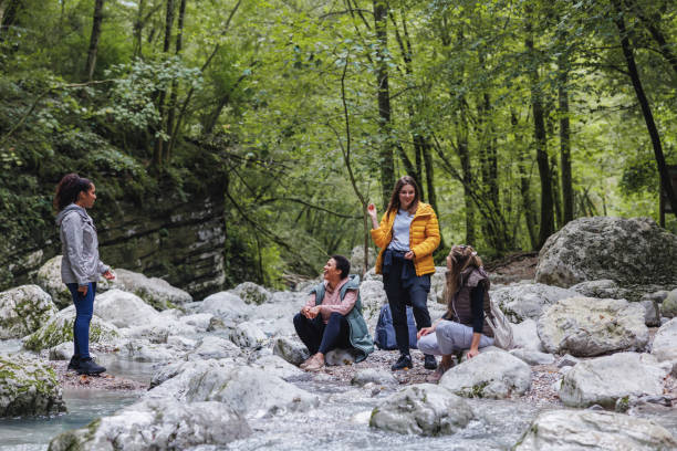 istock Female Friends Enjoying a Nature Hike by a River 2152070752