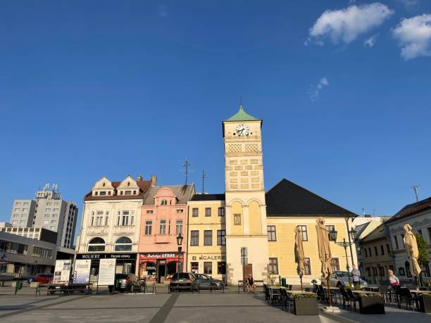 Karvina, Czech Republic - April 30, 2024: People relax in the central square of the city.