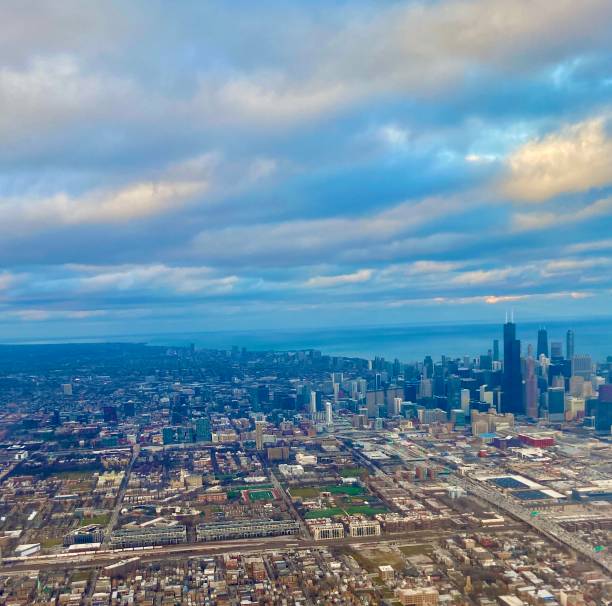 istock View of Chicago from the plane window! USA 2152075478
