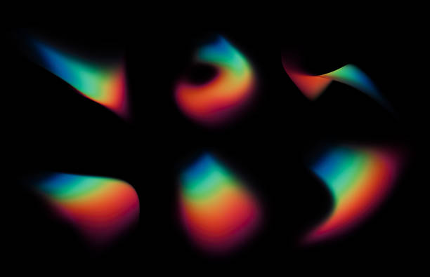 illustrations, cliparts, dessins animés et icônes de effets de différentes formes pour la superposition, réfractions floues de l’arc-en-ciel de l’objectif. effet de prisme - light painting