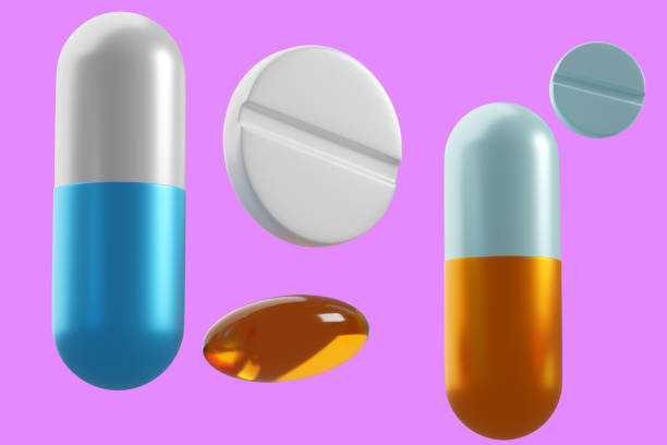 Red Ginseng Spheres Spilling Out of an Open Supplement Capsule. 3D Render