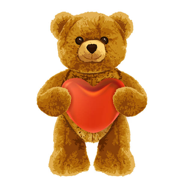 istock Brown bear toy with red heart. Realistic vector illustration. Fashion print, greeting card or poster design element 2152077083