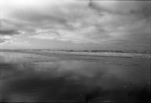Black and white beach analog photography