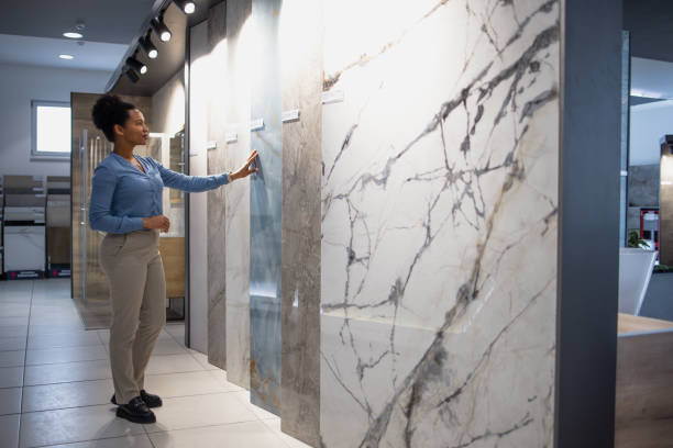 Bathroom tiles shopping woman