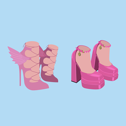 Glamorous shoes. Barbie style. Vector fashion illustration