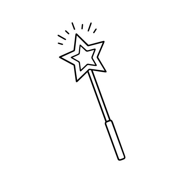 Web Magic wand doodle. Fairytale element
in sketch style. Hand drawn vector illustration isolated on white background pics of the godmother stock illustrations