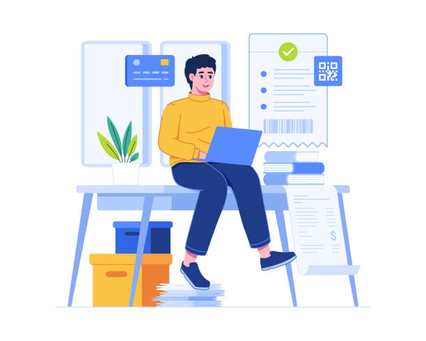 Bill Payment Financial Management Bills payment through internet banking services. Monthly budget or salary planning. Financial management concept illustration impulse shopping stock illustrations