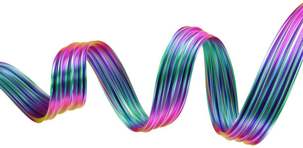 istock Abstract metallic colorful line flow. Isolated iridescent ribbon. 3D rendered art. 2152095297