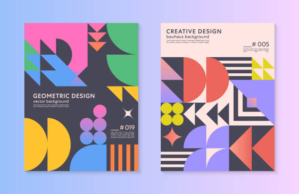 abstract bauhaus geometric pattern backgrounds with copy space for text.trendy minimalist geometric designs with bold simple shapes and elements.modern artistic vector illustrations. - geometriestunde stock-grafiken, -clipart, -cartoons und -symbole