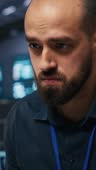 Vertical Video Overworked Engineer Feeling Stressed While Coding In ...