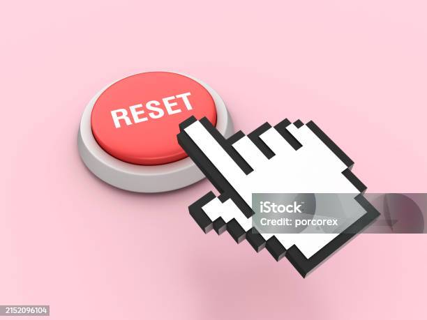 Computer Resore Button Reset Push Button With Computer Hand Cursor Stock Photo - Download ...
