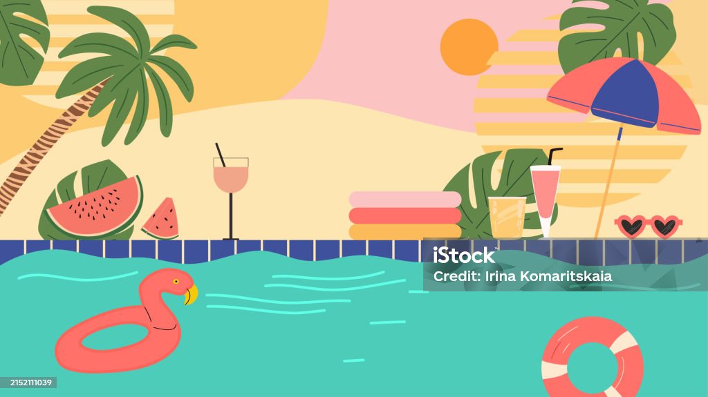 Pool Graphicial Pool Horizontal Poster Relaxation At Pool Stock Illustration - Download ...