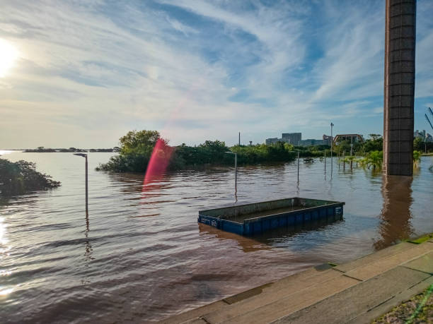 Container swept away during a flood in southern Brazil