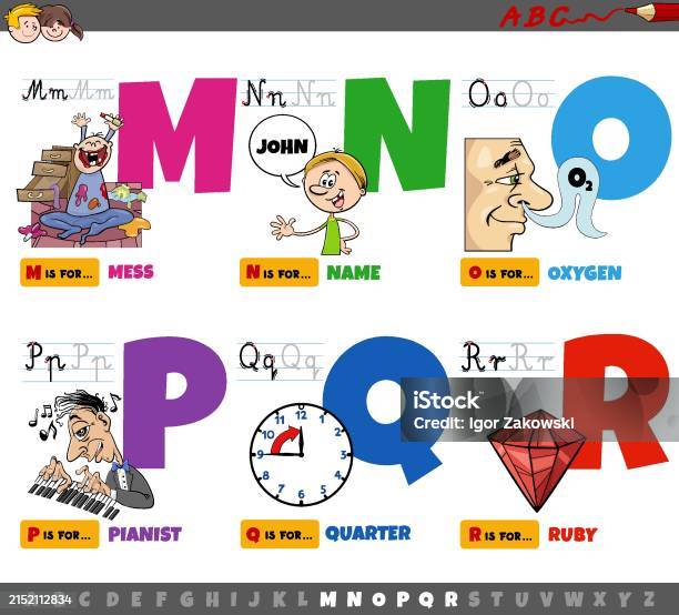 Cartoon Matching Letter R Educational Cartoon Alphabet Letters For Children From M To R Stock ...