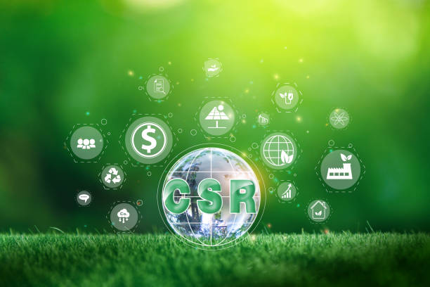 istock Crystal globe putting on moss with CSR icon, Corporate social responsibility. green nature background. 2152122764