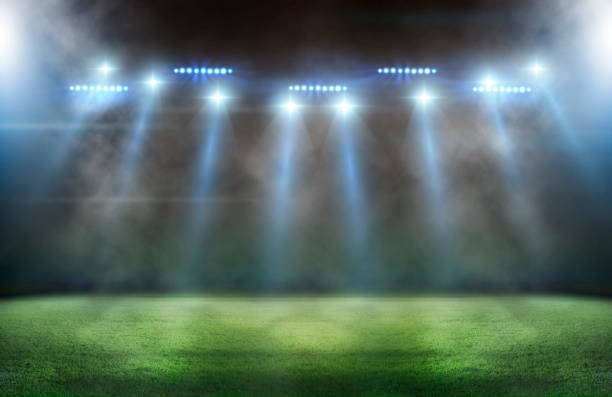 istock Green soccer field, bright spotlights, 2152122784