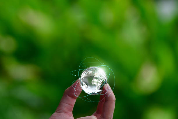 istock Holding a Green Digital World in Hand. global connection concept and rapid data network 2152122841