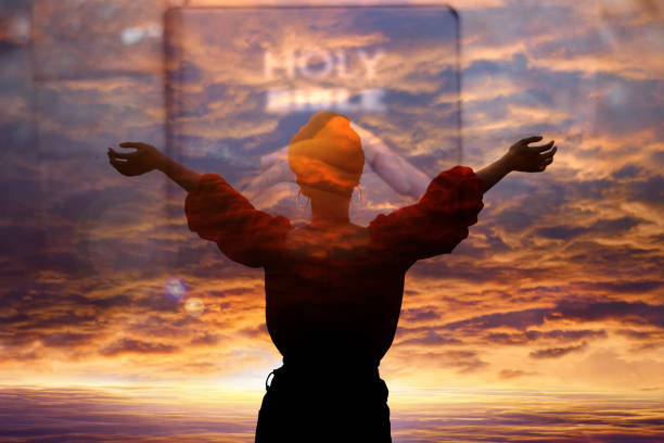 Enjoy the life composition with a woman with open arms in a mountain landscape