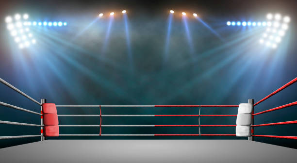istock boxing ring with illumination by spotlights. - Illustration 2152122867