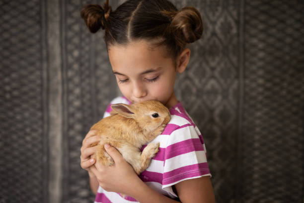 istock Portrait of girl hugging her pet rabbit 2152125921