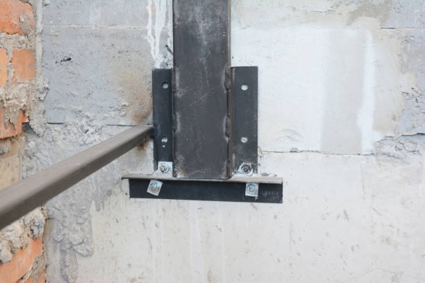 istock Close up on pillar metal holder in concrete wall 2152130289