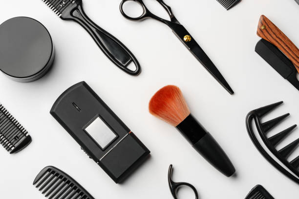 istock Pattern of various shaving and bauty care accessories for men on gray background 2152136028