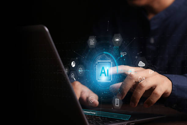 istock Chat with AI or Artificial Intelligence. Young businessman chatting with a smart AI or artificial intelligence using an artificial intelligence chatbot developed by OpenAI. 2152138009