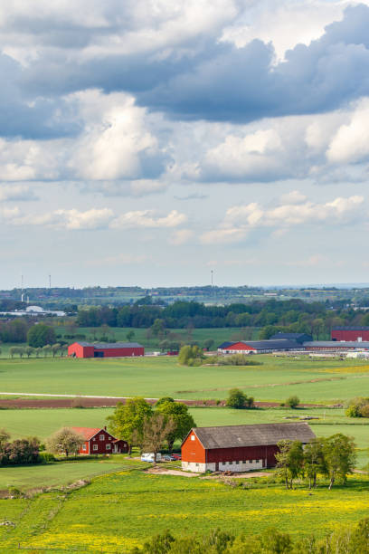 istock View of the countryside with farms and fields 2152138906