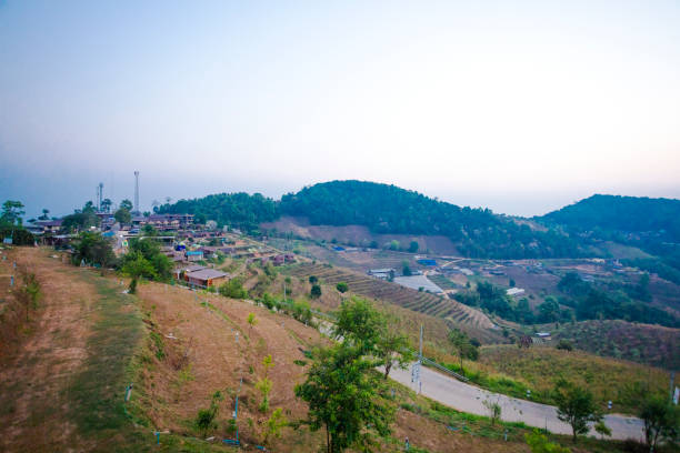 Road through valley and mountains in Mae Rim at morning, Pong Yaeng, Mae Rim District, Chiang Mai province near Royal Project Nong Hoi