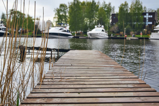 pier outside the city on the river and a marina stop