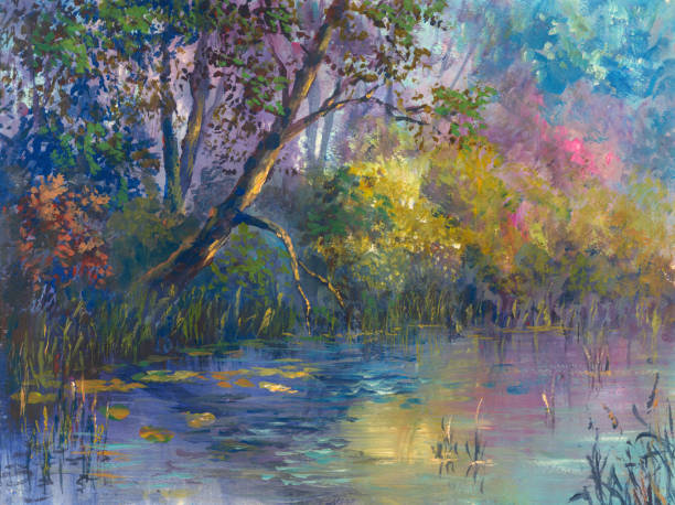 istock river in autumn forest on a sunny day, painting 2152147046