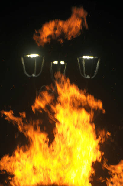 Fire texture on a black background. The fire pattern at night has its own impression.