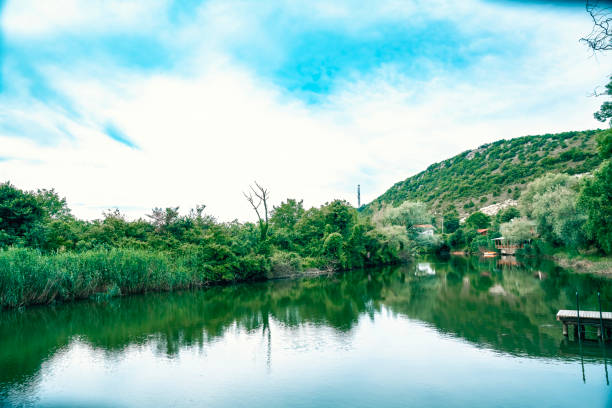 Magnificent nature view with the combination of blue sky and greenery.