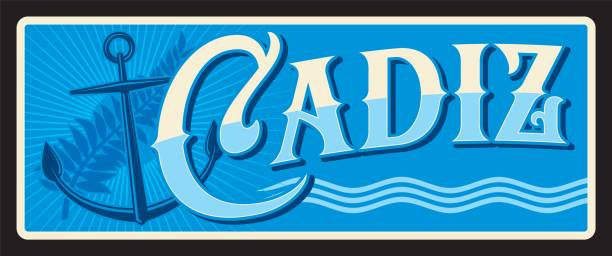 istock Cadiz Spanish city, retro travel plate 2152157168